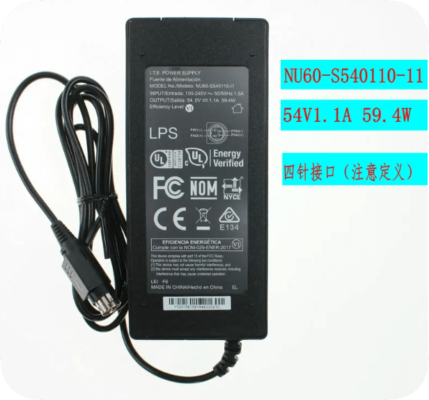 *Brand NEW*Original 54V 1.1A 59.4W Power Adapter/Charger Model NU60-S540110-11 with 4-Pin Connector Power Supp